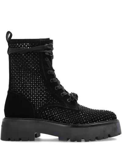 Kurt Geiger Embellished Lace-up Boots In Black