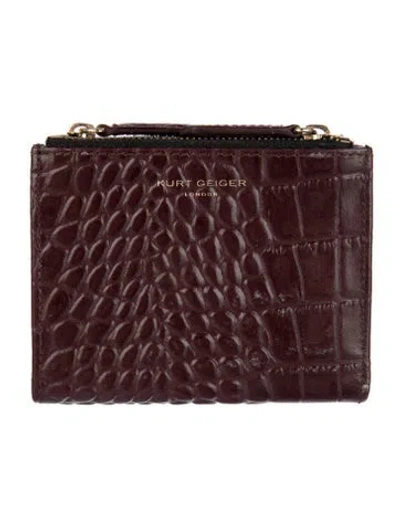 Pre-owned Kurt Geiger Embossed Leather Animal Print Bifold Wallet In Burgundy
