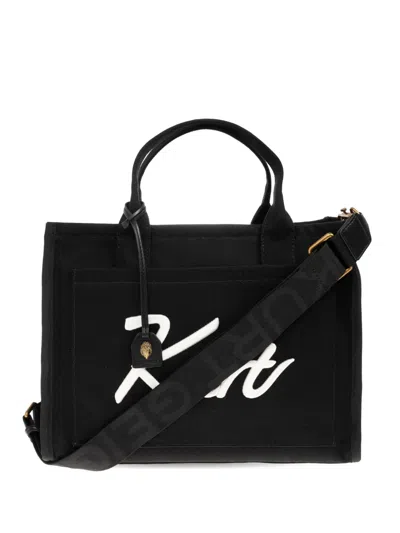 Kurt Geiger Embroidered Logo-strap Tote Bag In Black