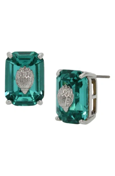 Kurt Geiger Emerald Cut Crystal Stud Earrings In Green