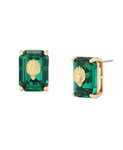 Kurt Geiger Emerald-cut Faux Crystal Signature Eagle Stud Earrings In Yellow