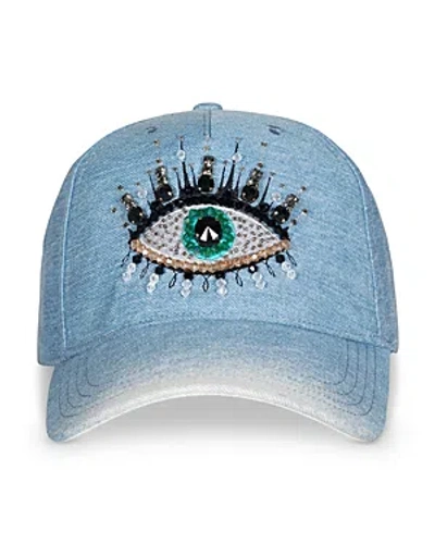 Kurt Geiger Evil Eye Denim Baseball Cap In Blue