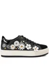 Kurt Geiger Floral-appliqué Studded Sneakers In Black