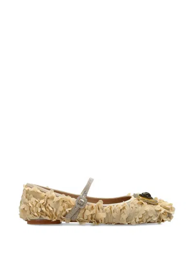 Kurt Geiger Floral Buckled Ballet Flats In Neutral