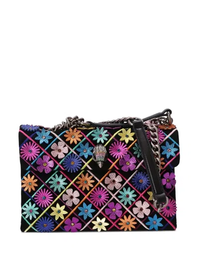Kurt Geiger Floral-embroidered Clutch Bag In Black