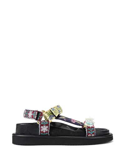 Kurt Geiger Floral-embroidered Crystal-embellished Sandals In Multi
