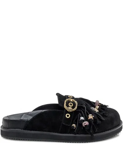 KURT GEIGER FRINGE-EMBELLISHED FLAT MULES