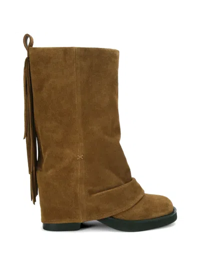 Kurt Geiger Fringe Gaiter Biker Boots In Brown