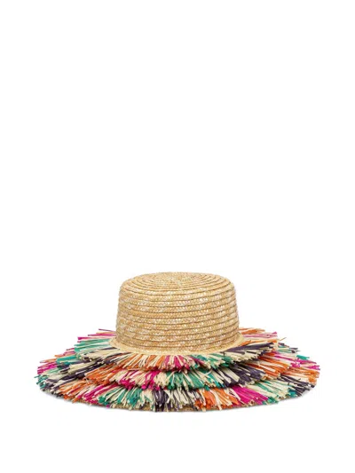 Kurt Geiger Fringed Raffia Hat In Brown