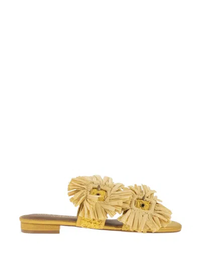 Kurt Geiger London Jewel Flat Sandals In Raffia With Floral Embellishments In Neutral