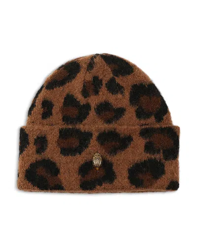 Kurt Geiger Fuzzy Leopard Print Beanie In Multi