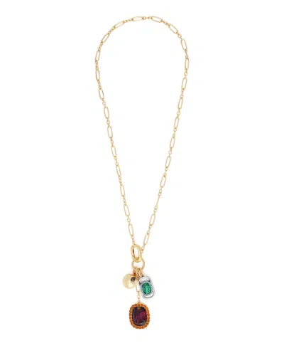 Kurt Geiger Glass Crystal And Imitation Pearl Two-tone Charm Necklace In Gold