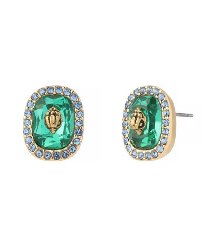 Kurt Geiger Gold-tone Glass Crystal Eagle Square Stud Earrings In Green