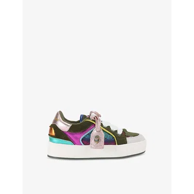 Kurt Geiger Haki Kids' Mini Southbank Tag Leather Low-top Trainers Eur 31 / 12.5 Uk In Khaki