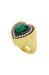 Kurt Geiger London Heart Halo Cocktail Ring In Green