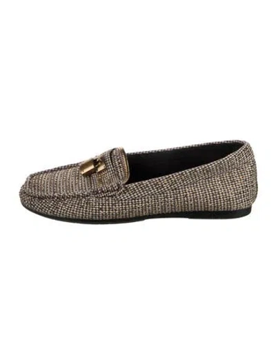 Pre-owned Kurt Geiger Houndstooth Print Crystal Embellishments Loafers In Brown