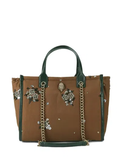 Kurt Geiger Hoxton Beaded Floral Tote Bag In Brown
