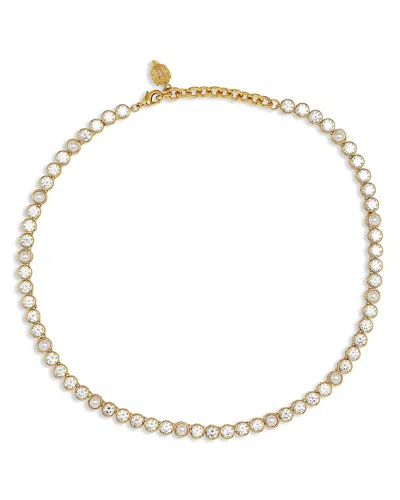 Kurt Geiger Imitation Pearl & Cubic Zirconia Bezel Vintage Style Tennis Necklace, 16-18 In Gold