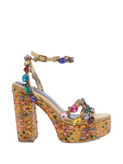 Kurt Geiger Jewel-embelished Sequined Platform Sandals In Brown