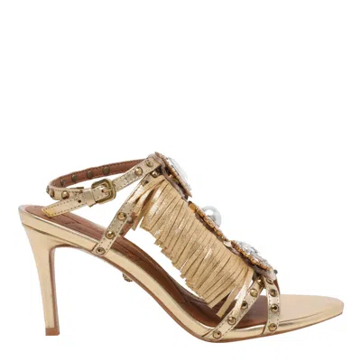 Kurt Geiger Jewel Fringe Pump Sandals In Gold