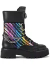 Kurt Geiger Womens  London Kensington Rainbow-weave Leather Combat Boots In Black