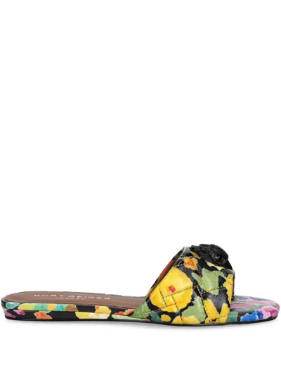 Kurt Geiger Kensington Floral-print Slip-on Sandals In Yellow