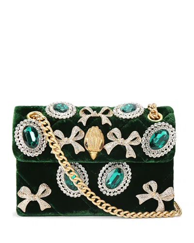 Kurt Geiger Kensington Mini Embellished Velvet Crossbody Bag In Green