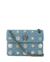 Kurt Geiger Kensington Mini Embellished Velvet Shoulder Bag In Blue