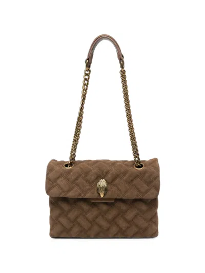 Kurt Geiger Kensington Quilted Suede Shoulder Bag In Brown