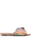 Kurt Geiger Kensington Flats In Multicolor Raffia In Brown