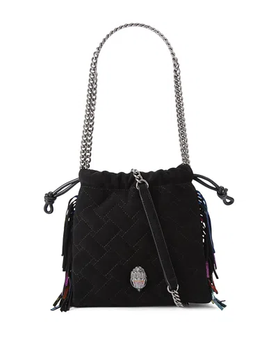 Kurt Geiger Kensington Small Suede Drawstring Bag In Charcoal