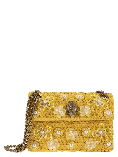 Kurt Geiger London Kensington Woven Bag With Jewel Floral Embellishments In Yellow