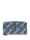 Kurt Geiger Kensington Woven-denim Zip-around Purse In Blue