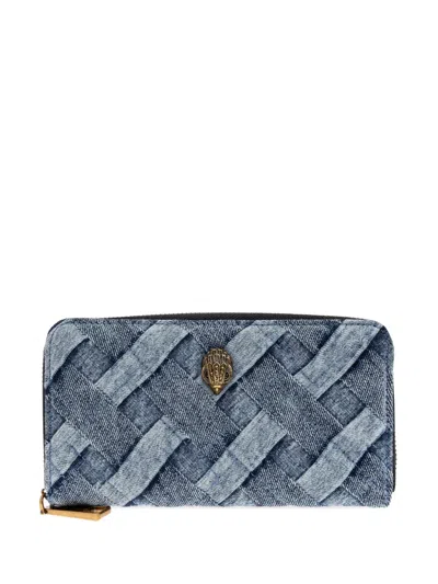 Kurt Geiger Kensington Woven-denim Zip-around Purse In Blue