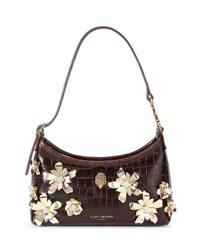 Kurt Geiger Kurt Medium Flower Detail Embossed Leather Sling Bag In Brown
