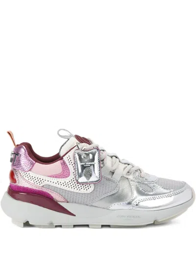 KURT GEIGER KURT RUNNER METALLIC LEATHER MESH SNEAKERS