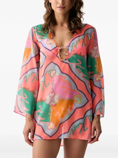 Kurt Geiger Kurt Tunic Logo-print V-neck Shirt In Multi