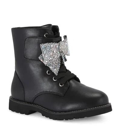 Kurt Geiger London Girls Black Kids Kensington Crystal-bow Leather Boots 7-9 Years