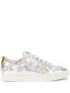 Kurt Geiger Womens Lane Star Snakeskin-embossed Metallic-leather Low-top Trainers Silv In Silber