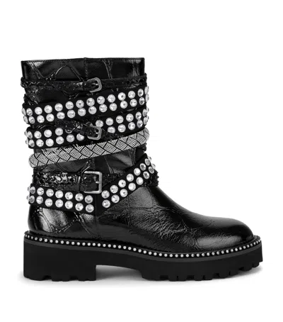 Kurt Geiger Leather Crystal-strap Ankle Boots In Black