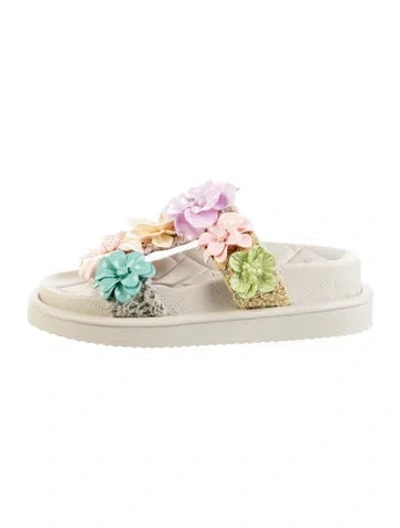 Pre-owned Kurt Geiger Leather Floral Print Slides In Neutrals