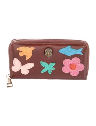 Pre-owned Kurt Geiger Leather Graphic Print Continental Wallet In Brown