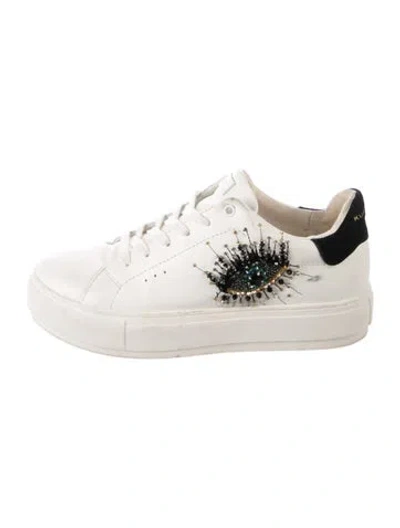 Pre-owned Kurt Geiger Leather Graphic Print Sneakers In White