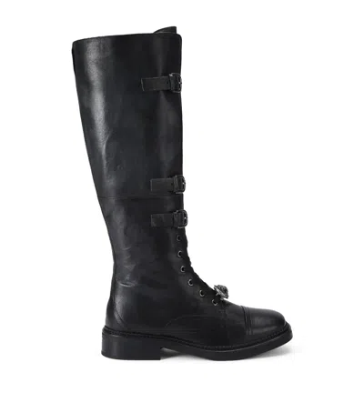 Kurt Geiger Leather Monument Strap Knee-high Boots In Black