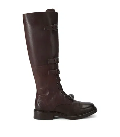 Kurt Geiger Leather Monument Strap Knee-high Boots In Brown