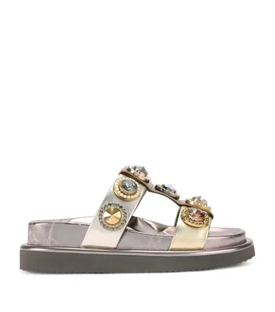 Kurt Geiger Leather Orson Crystal Sandals In Gold