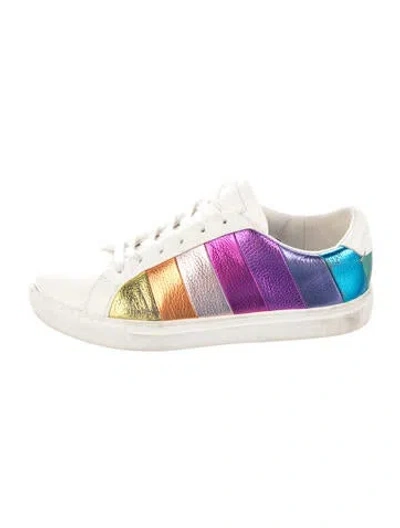 Pre-owned Kurt Geiger Leather Striped Sneakers In White