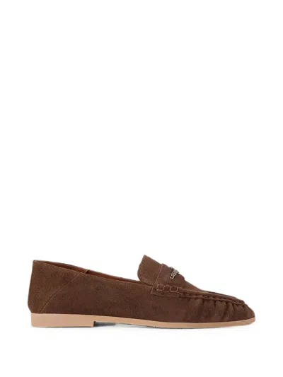 Kurt Geiger Logo-plaque Suede Loafers In Brown