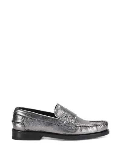 Kurt Geiger Lombard Grained Leather Loafers In Silver