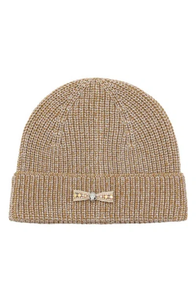Kurt Geiger London 2-pack Micro Bow Cuff Beanie In Camel